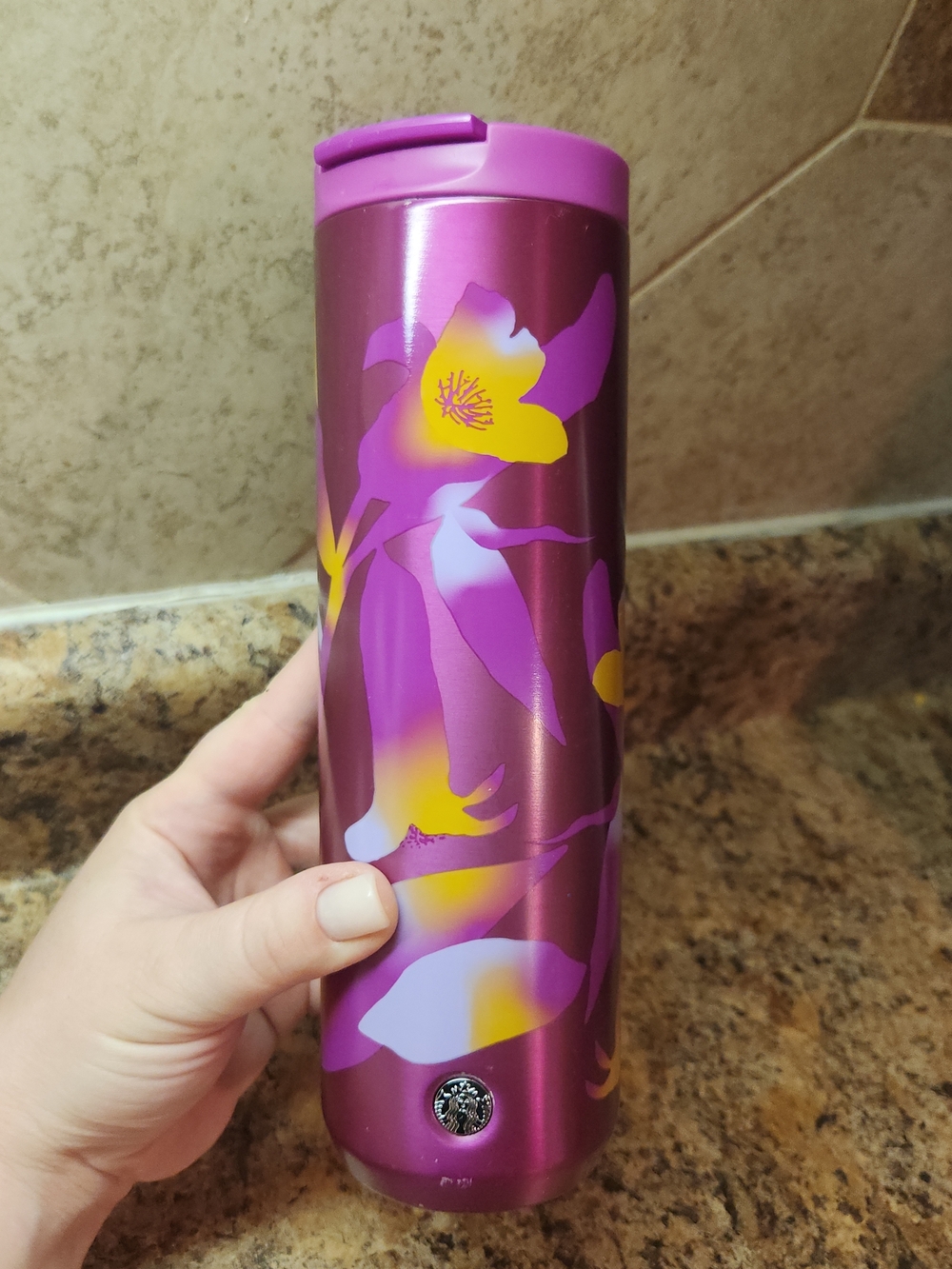 Starbucks Pink Yellow Floral Spring 2022 Tumbler 16oz Stainless Steel